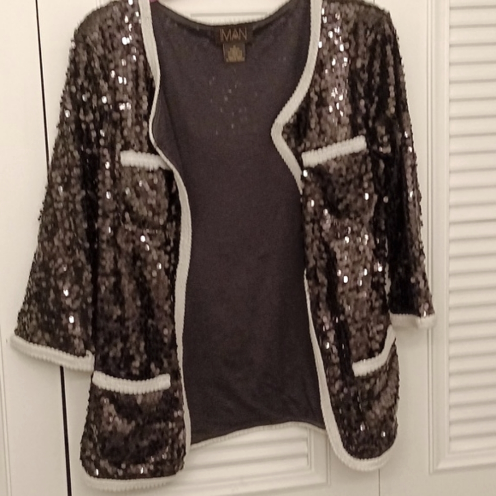 IMAN Black Sequined Evening Jacket